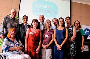 At the Health Literacy Project launch were (back, l-r) George Thompson, Dr Vahid Saberi, Wayne Jones, Chris Crawford, (former NNSWLHD CE), Dr Sharyn White, Jillian Adams, and (front, l-r), Melva Thompson (consumer rep), Hazel Bridgett, April Margieson (carer rep), Taya Prescott.
