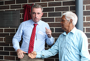 Page MP Kevin Hogan with Uncle Harry Walker Mundine at the official opening of the Djanangmum Health Clinic in Casino.