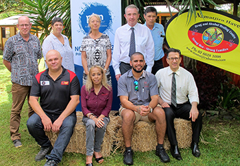 Celebrating new federal funding for mental health care and D&A support were (rear) Terry McGrath Namatjira Haven Team Leader, Vicky Bardon Namatjira Haven Board Member and Mental Health First Aid Training Mentor, Dian Edwards Namatjira Haven Team Leader, Kevin Hogan Federal MP for Page, Jeff Richardson Rekindling the Spirit Service Manager; (front) Colin Marsh Namatjira Haven Mental Health Trainer, Sharmaine Keogh Rekindling the Spirit Counsellor, Roger Bartholomew Rekindling the Spirit Youth Worker, Dr Vahid Saberi North Coast PHN Chief Executive.