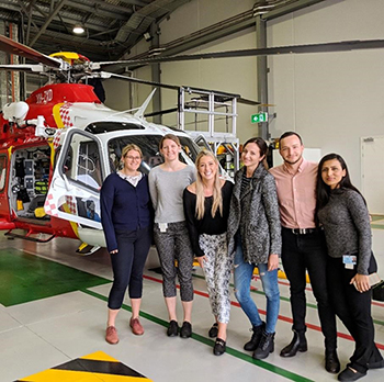UOW Lismore Hub students visiting Westpac Rescue Helicopter Service on their first Regional Academic Day